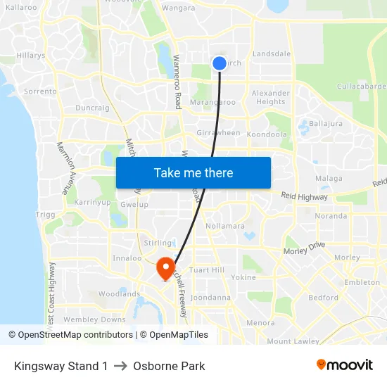 Kingsway   Stand 1 to Osborne Park map