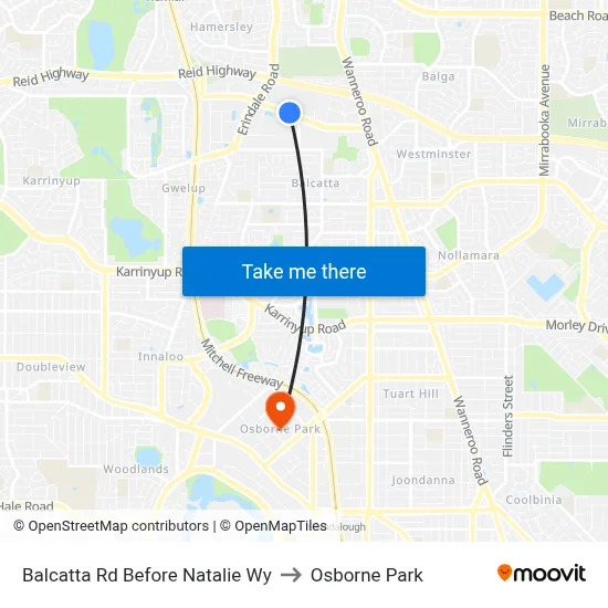 Balcatta Rd Before Natalie Wy to Osborne Park map