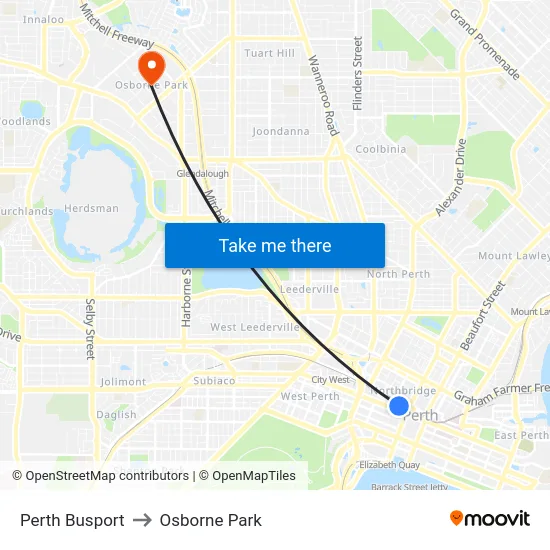 Perth Busport to Osborne Park map