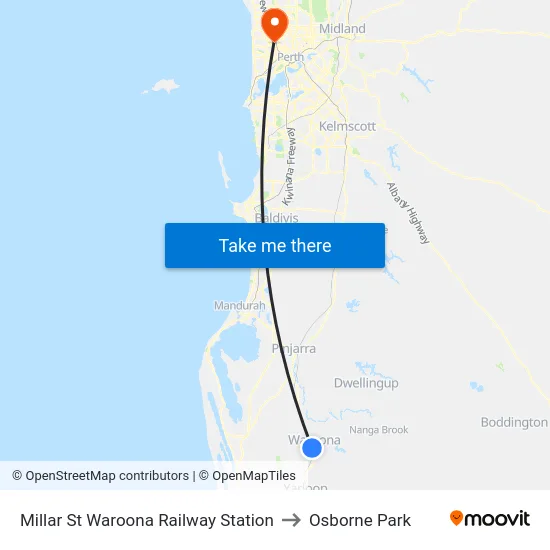 Millar St Waroona Railway Station to Osborne Park map