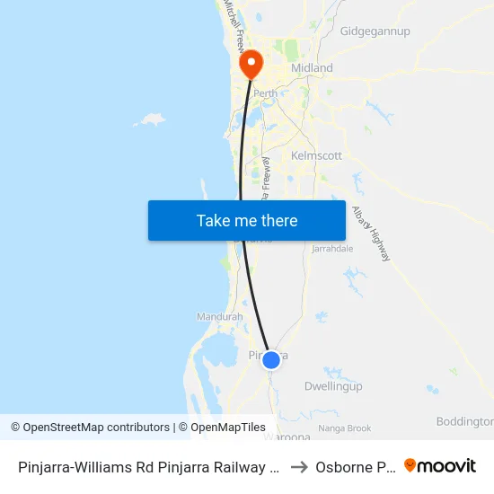 Pinjarra-Williams Rd Pinjarra Railway Station to Osborne Park map