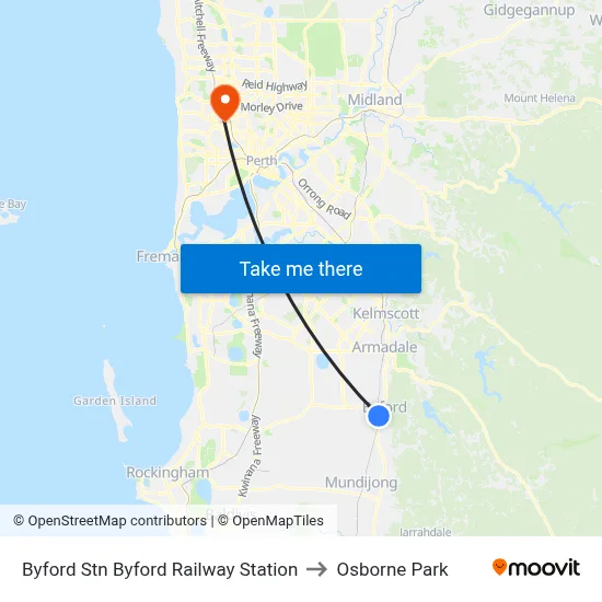 Byford Stn Byford Railway Station to Osborne Park map