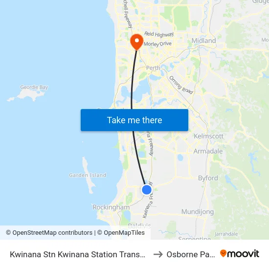 Kwinana Stn Kwinana Station Transwa to Osborne Park map