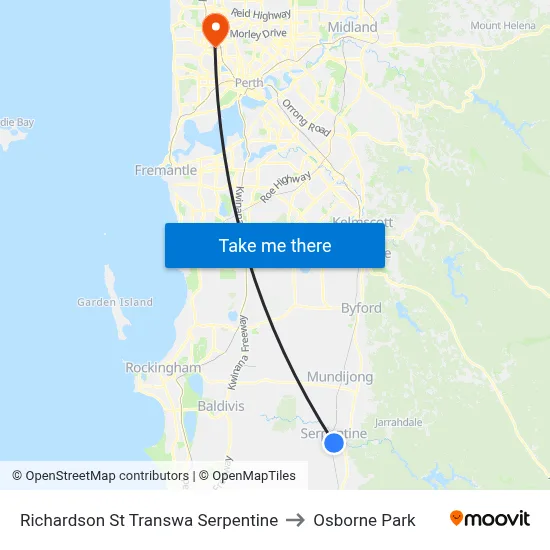 Richardson St Transwa Serpentine to Osborne Park map