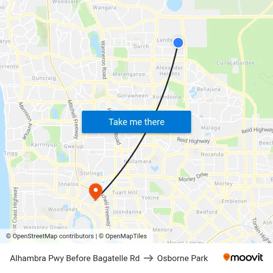 Alhambra Pwy Before Bagatelle Rd to Osborne Park map
