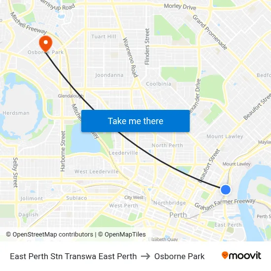 East Perth Stn Transwa East Perth to Osborne Park map