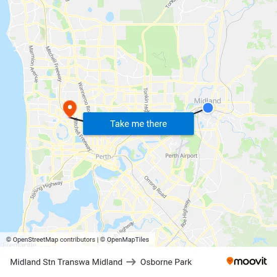Midland Stn Transwa Midland to Osborne Park map