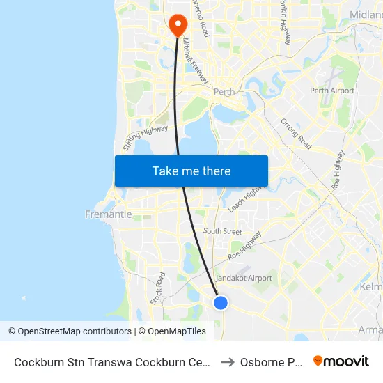 Cockburn Stn Transwa Cockburn Central to Osborne Park map