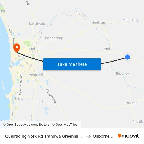 Quairading-York Rd Transwa Greenhills Turnoff to Osborne Park map
