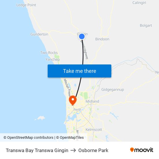 Transwa Bay Transwa Gingin to Osborne Park map