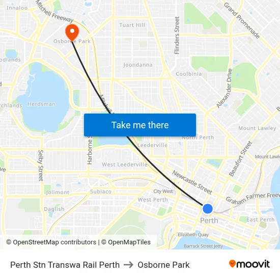 Perth Stn Transwa Rail Perth to Osborne Park map