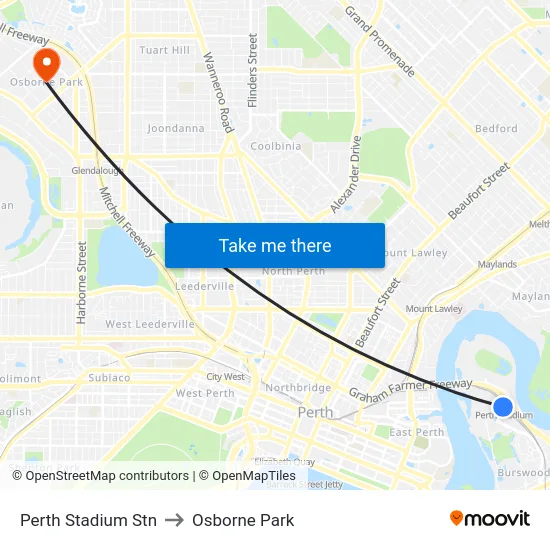 Perth Stadium Stn to Osborne Park map