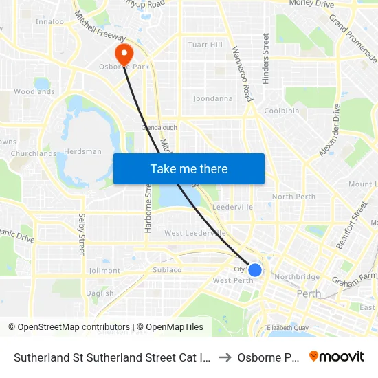 Sutherland St Sutherland Street Cat Id 40 to Osborne Park map