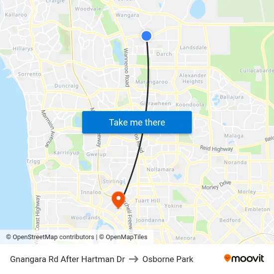 Gnangara Rd After Hartman Dr to Osborne Park map