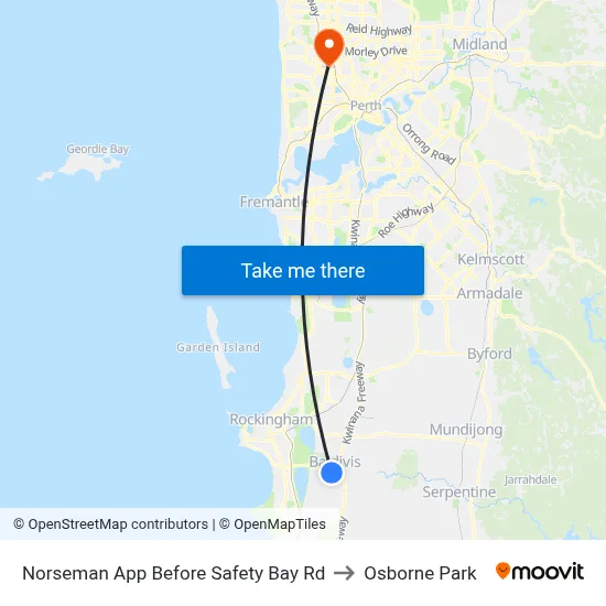 Norseman App Before Safety Bay Rd to Osborne Park map