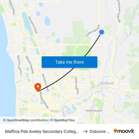 Maffina Pde Aveley Secondary College Stand 1 to Osborne Park map