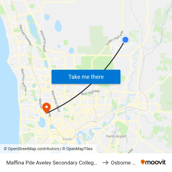 Maffina Pde Aveley Secondary College Stand 3 to Osborne Park map