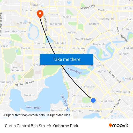 Curtin Central Bus Stn to Osborne Park map