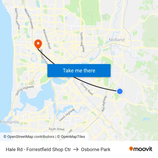 Hale Rd - Forrestfield Shop Ctr to Osborne Park map