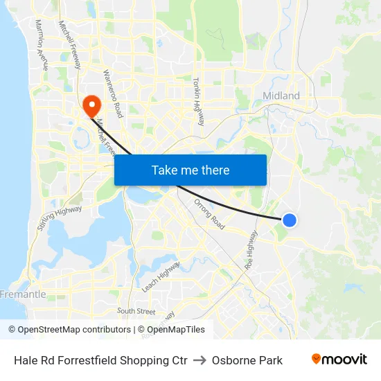 Hale Rd Forrestfield Shopping Ctr to Osborne Park map