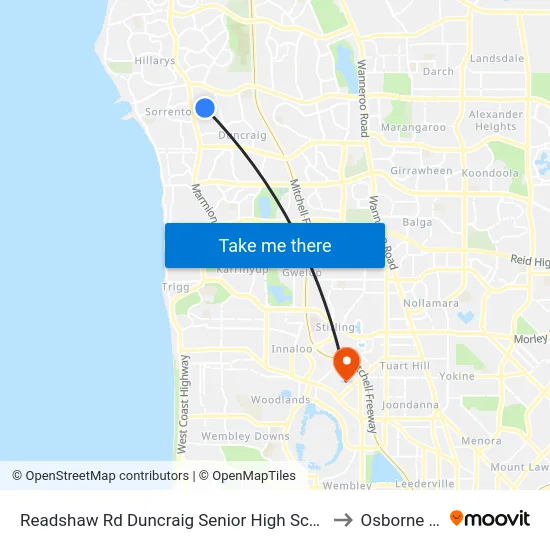 Readshaw Rd Duncraig Senior High School Stand 4 to Osborne Park map