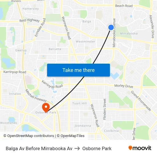 Balga Av Before Mirrabooka Av to Osborne Park map