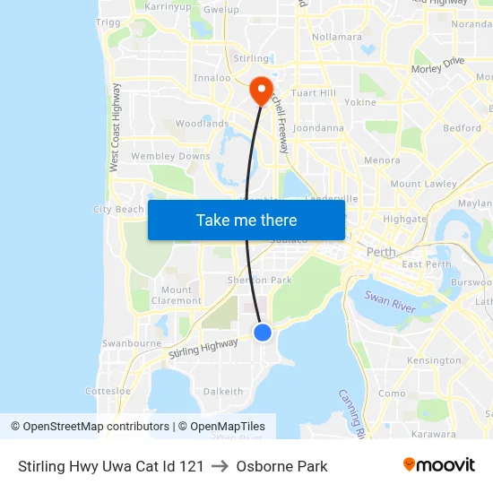 Stirling Hwy Uwa Cat Id 121 to Osborne Park map