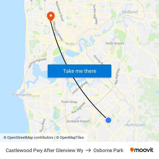 Castlewood Pwy After Glenview Wy to Osborne Park map