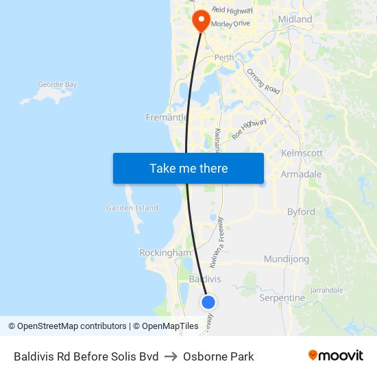 Baldivis Rd Before Solis Bvd to Osborne Park map