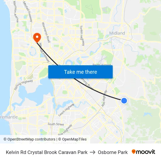 Kelvin Rd Crystal Brook Caravan Park to Osborne Park map