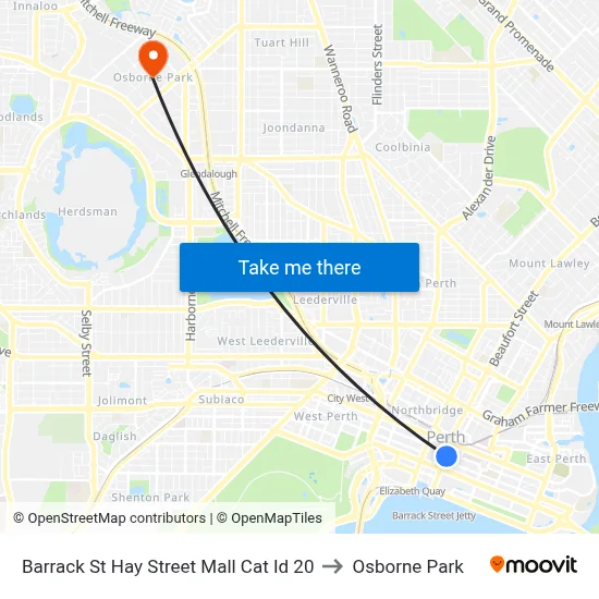 Barrack St Hay Street Mall Cat Id 20 to Osborne Park map