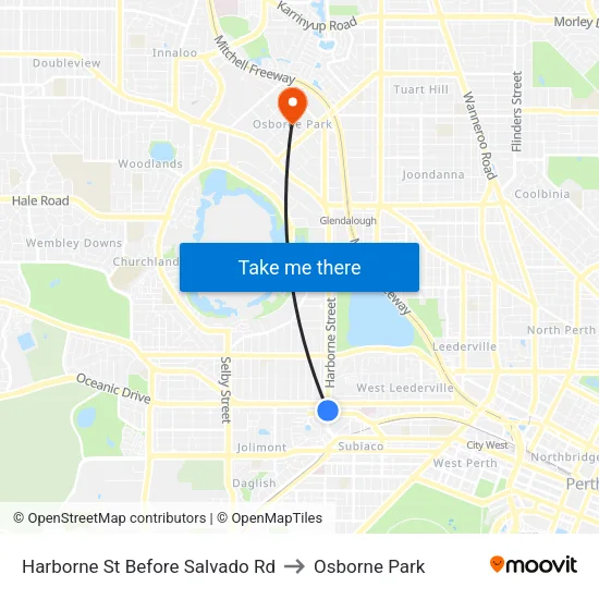 Harborne St Before Salvado Rd to Osborne Park map