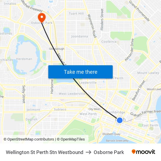 Wellington St Perth Stn Westbound to Osborne Park map
