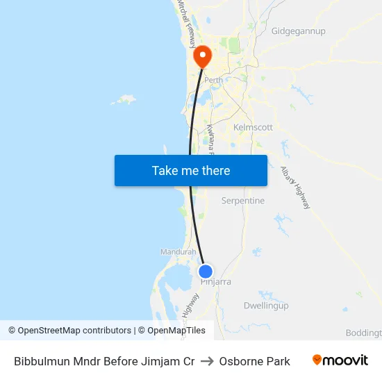 Bibbulmun Mndr Before Jimjam Cr to Osborne Park map