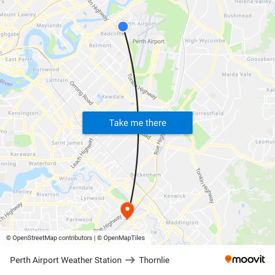 Perth Airport Weather Station to Thornlie map