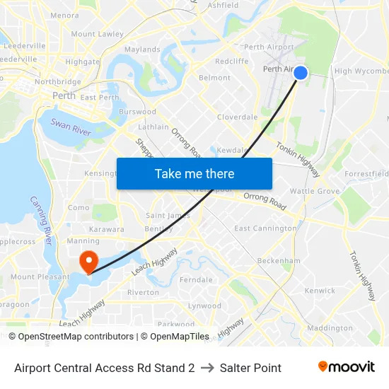 Airport Central Access Rd Stand 2 to Salter Point map