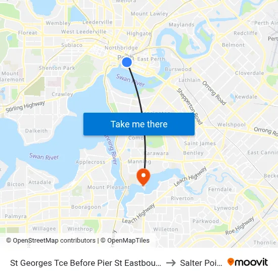 St Georges Tce Before Pier St Eastbound to Salter Point map