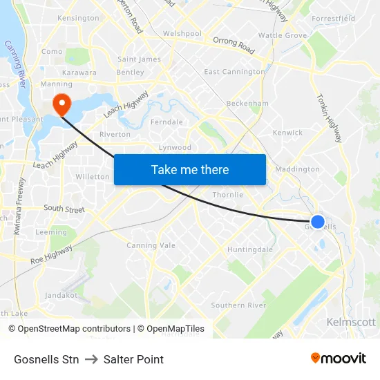 Gosnells Stn to Salter Point map