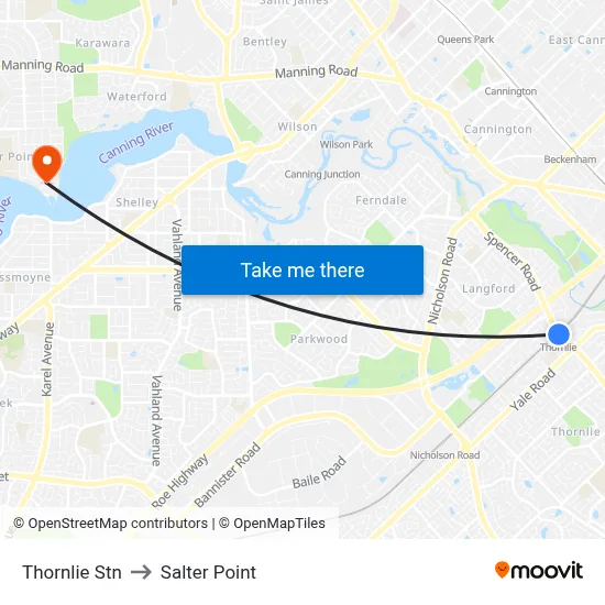 Thornlie Stn to Salter Point map