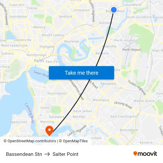 Bassendean Stn to Salter Point map