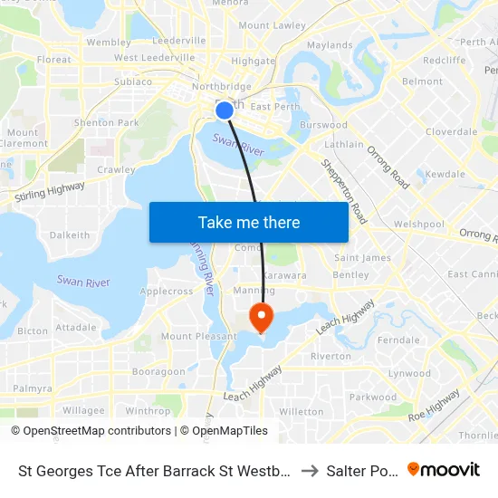 St Georges Tce After Barrack St Westbound to Salter Point map