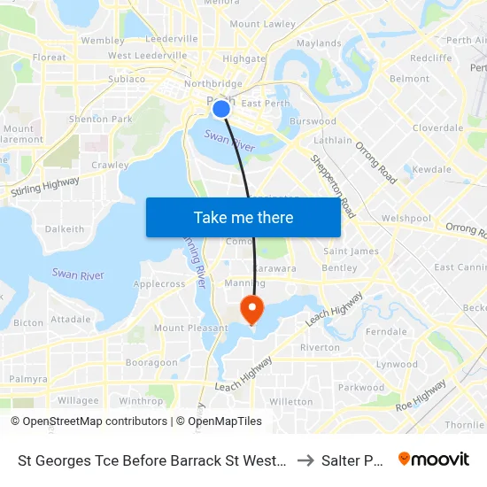 St Georges Tce Before Barrack St Westbound to Salter Point map