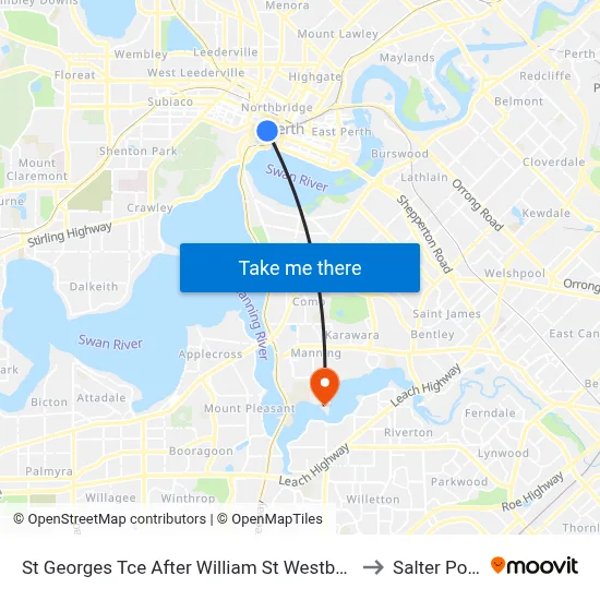 St Georges Tce After William St Westbound to Salter Point map