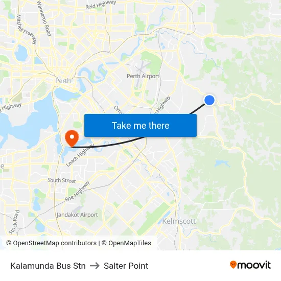 Kalamunda Bus Stn to Salter Point map
