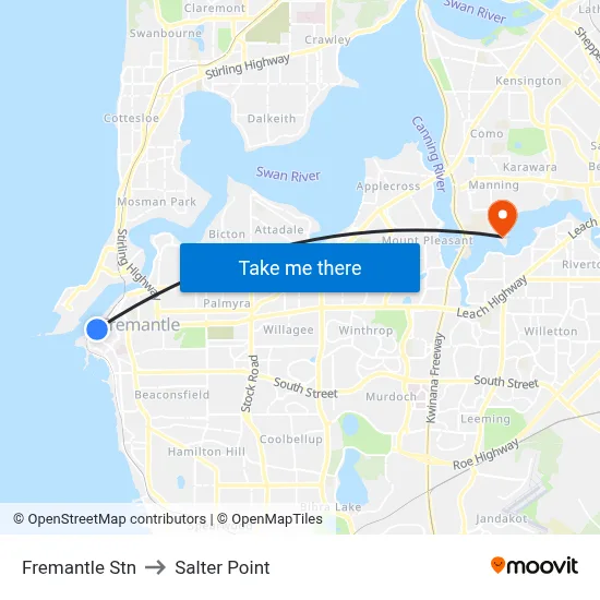 Fremantle Stn to Salter Point map