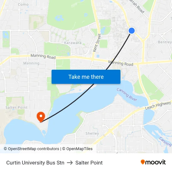 Curtin University Bus Stn to Salter Point map