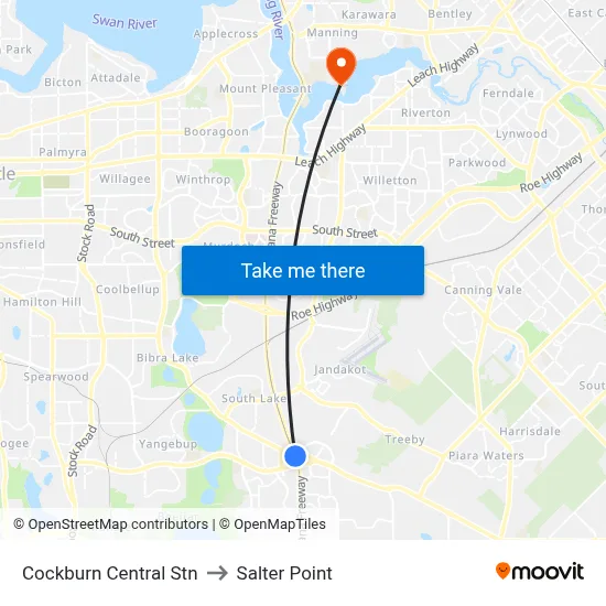 Cockburn Central Stn to Salter Point map