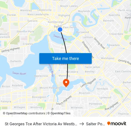 St Georges Tce After Victoria Av Westbound to Salter Point map
