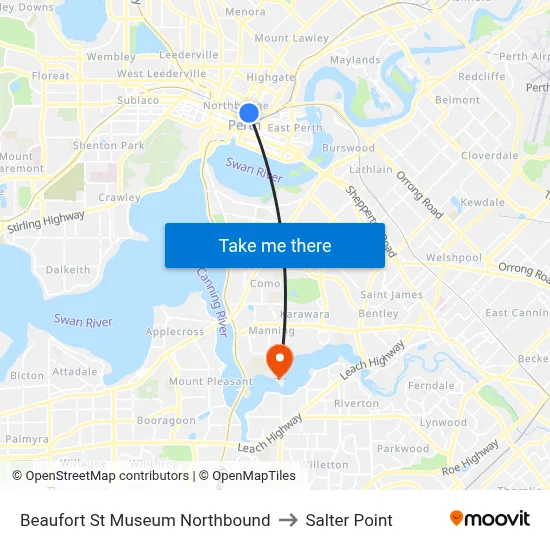 Beaufort St Museum Northbound to Salter Point map