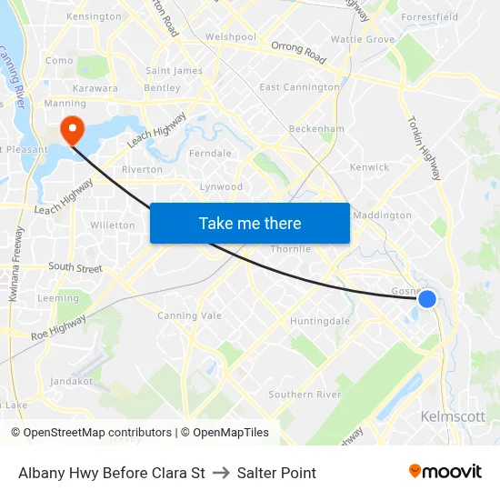 Albany Hwy Before Clara St to Salter Point map